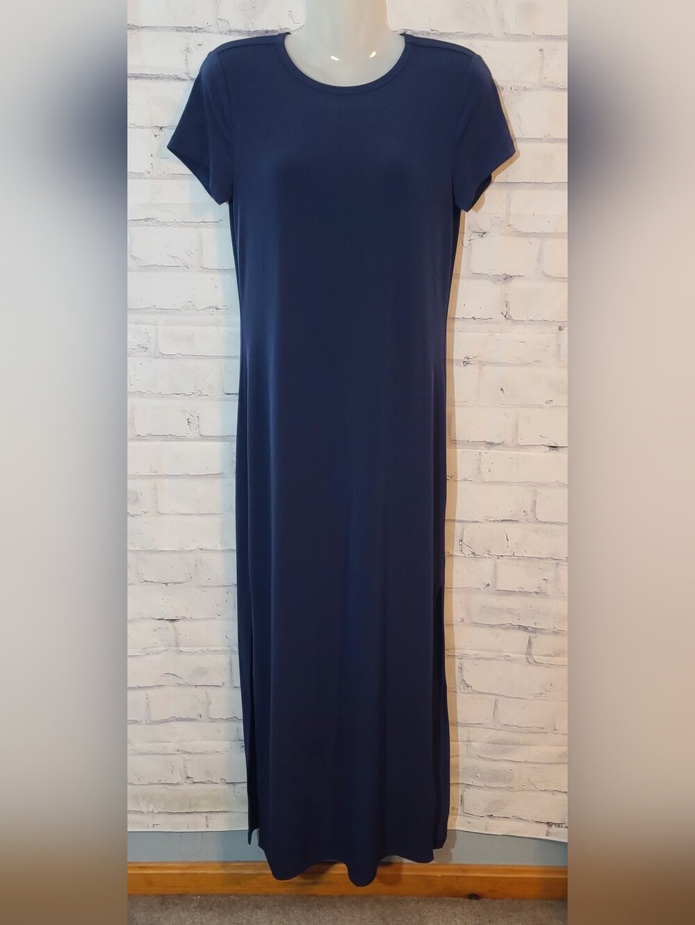 Michael Kors Navy Tee Shirt Maxi Dress Side Slits Sz XS